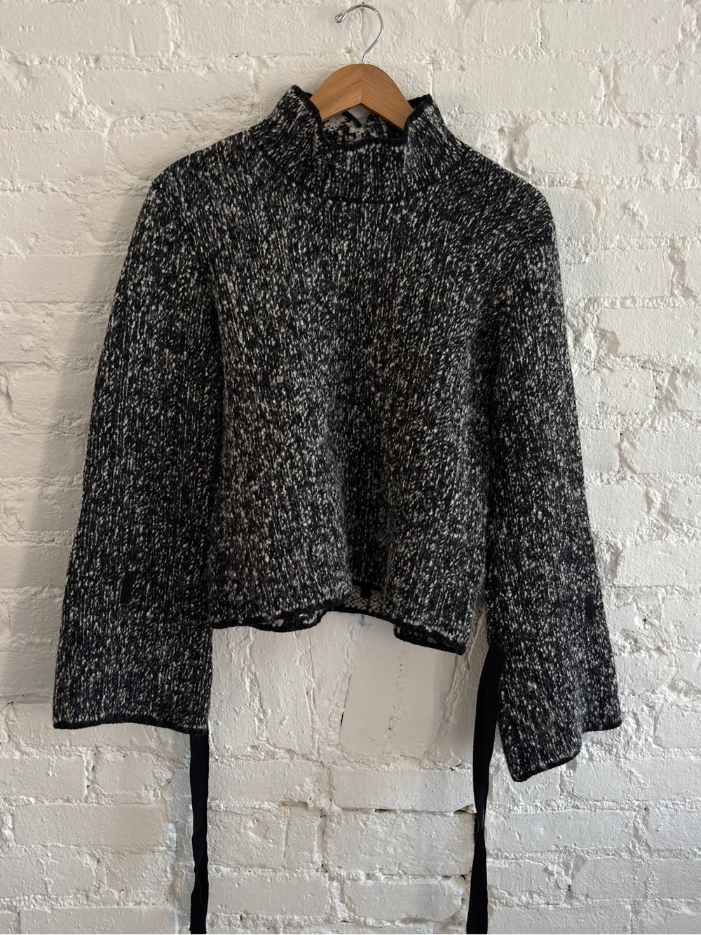 Moncler Black and White Wool and Cashmere Mock Neck Sweater with wrist ties